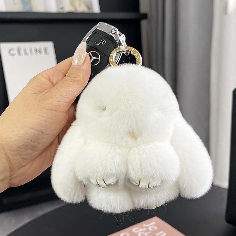 Adorable Plush Bunny Pom Pom Keychain Set