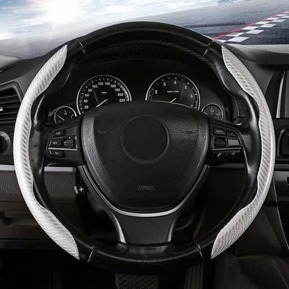 Premium Leather Steering Wheel Cover with Carbon Design