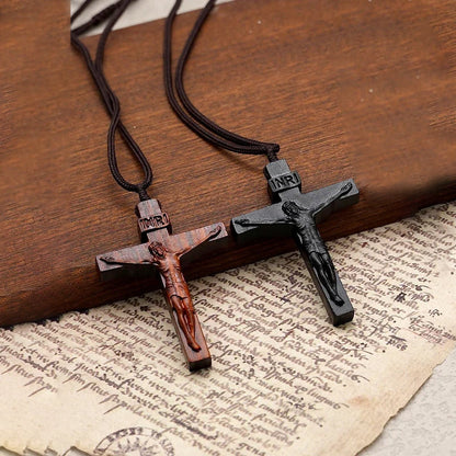 Wooden Cross Pendant Necklace