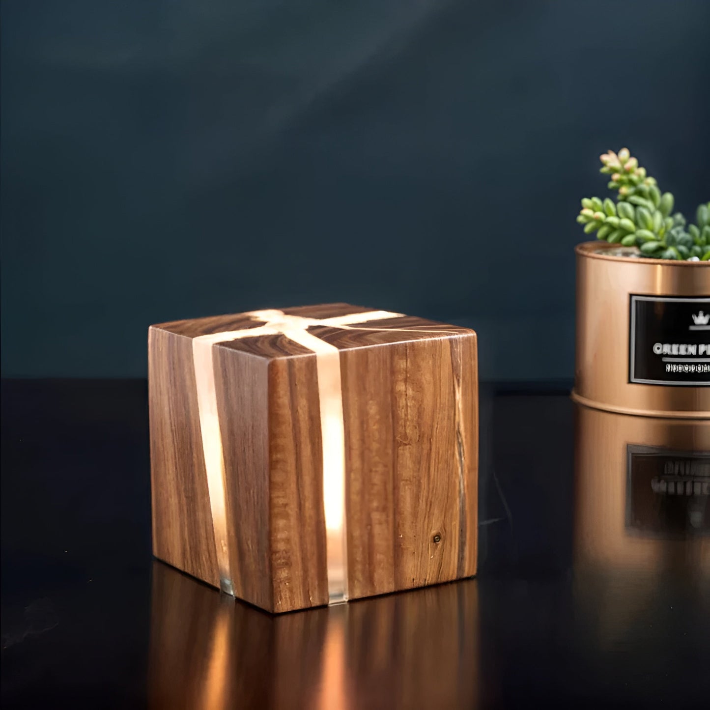 Contemporary Wooden Cube Table Lamp - Cofik