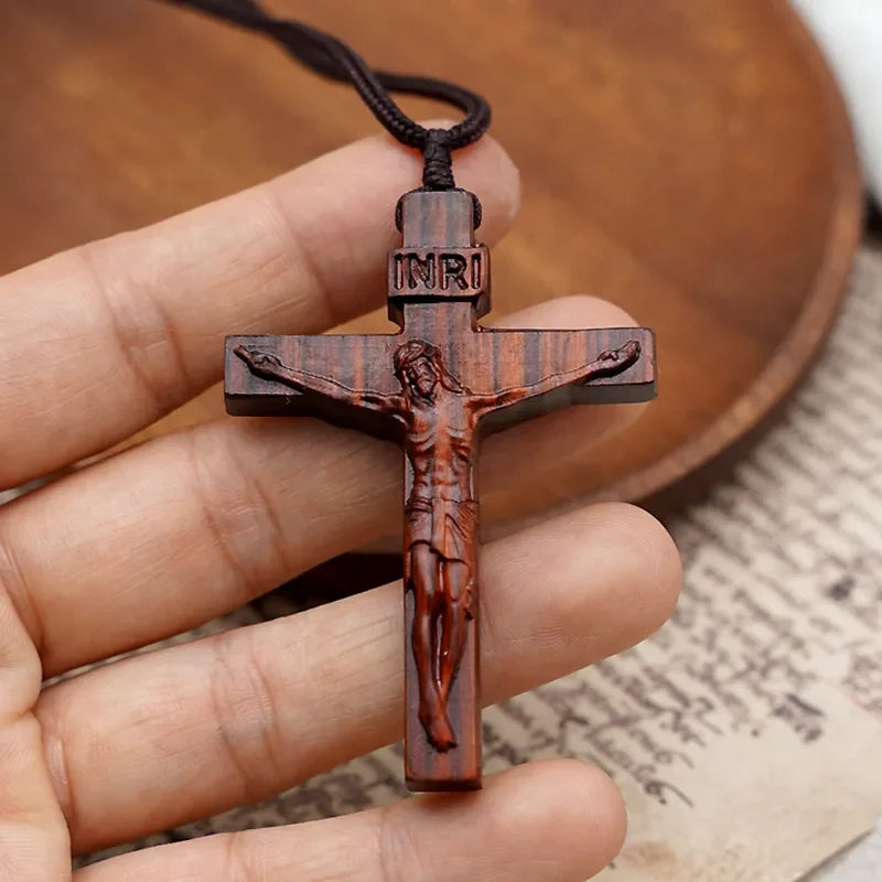 Wooden Cross Pendant Necklace
