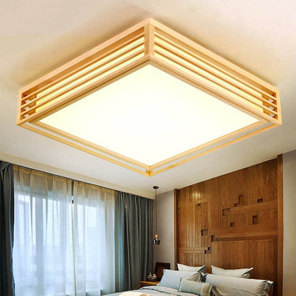 Sleek LED Ceiling Light Wooden Beige Modern Room Fixture