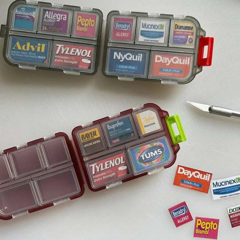 Portable Pill Box Case with 161 Custom Labels