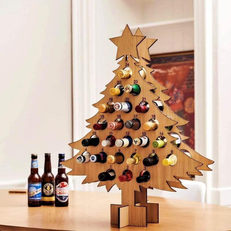 Festive Holiday Countdown Tree - Reusable Wood Wine Holder - Cofik