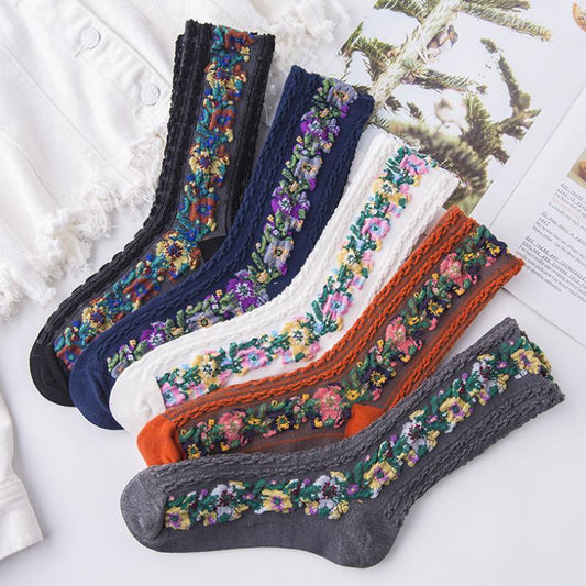 Classic Floral Patterned Sock Set (5 Pairs) - Cofik