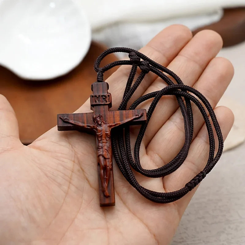 Wooden Cross Pendant Necklace