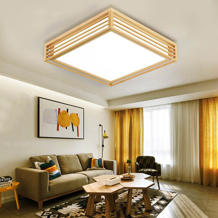 Sleek LED Ceiling Light Wooden Beige Modern Room Fixture