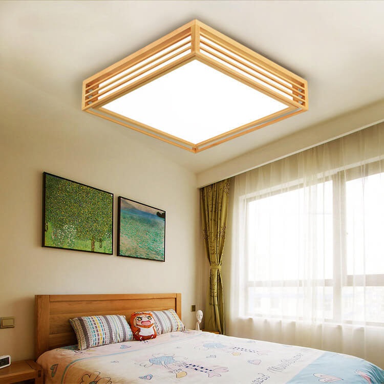 Sleek LED Ceiling Light Wooden Beige Modern Room Fixture