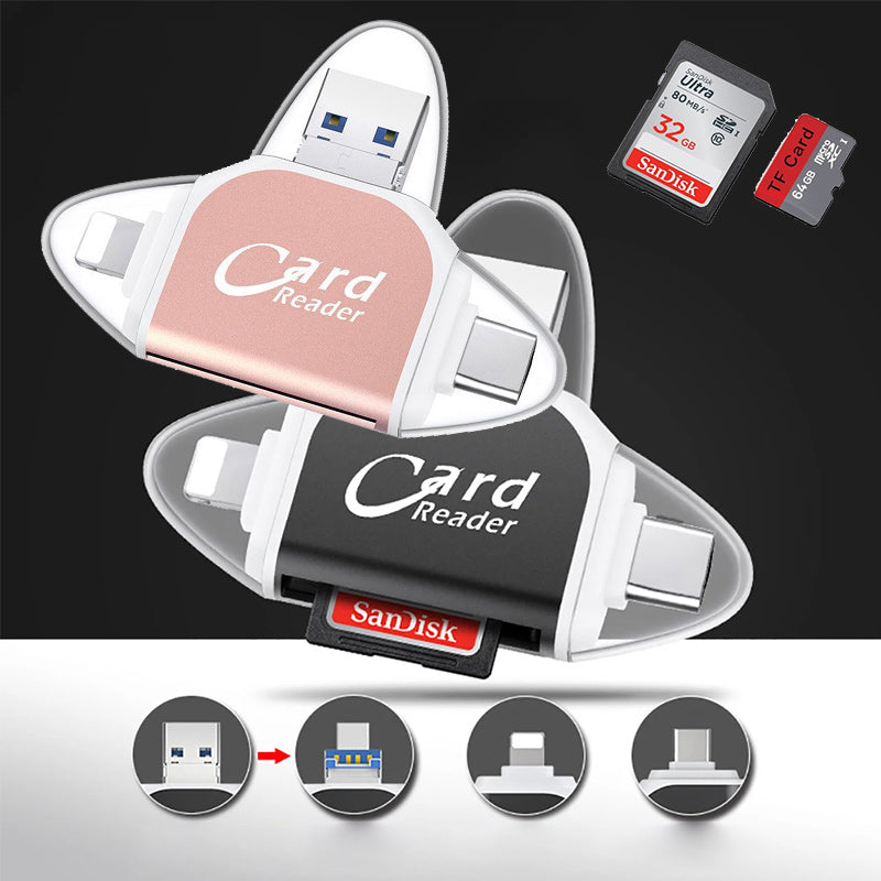Compact 4-in-1 SD TF Memory Card Adapter