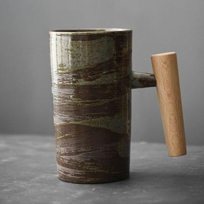 Artisan Coffee Mug with Wooden Grip