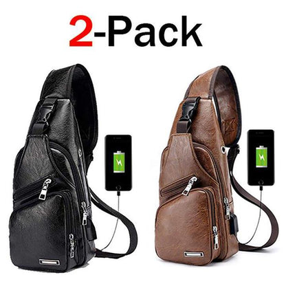 Big Mens Genuine Leather Cross Body Backpack Bag - Cofik