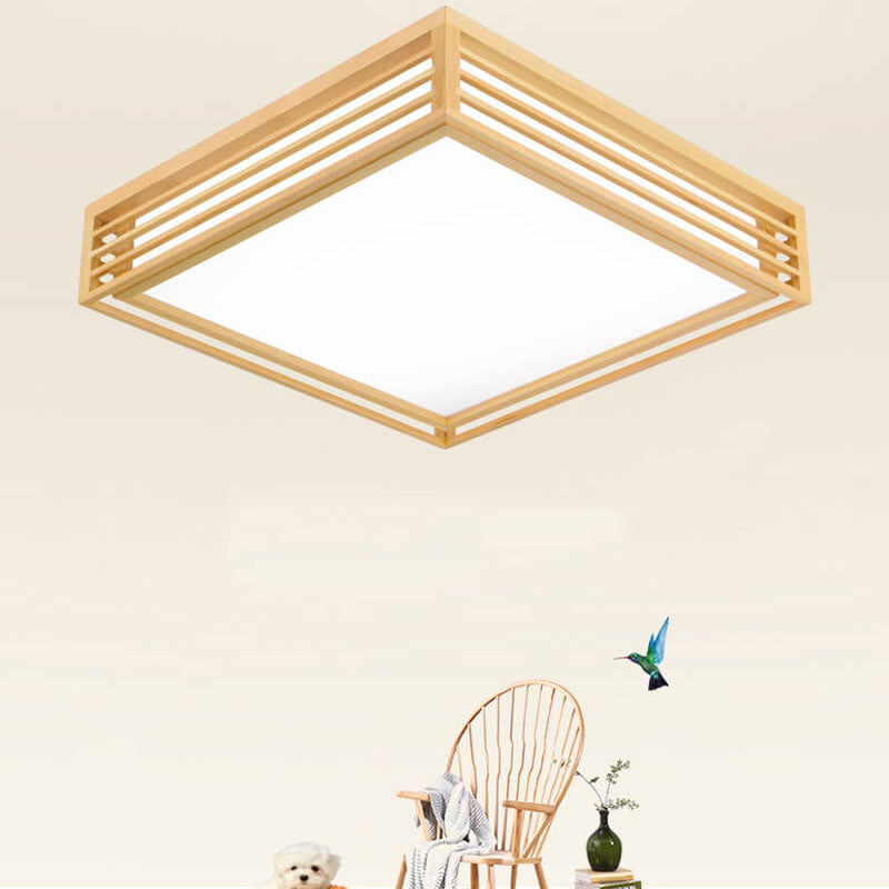 Sleek LED Ceiling Light Wooden Beige Modern Room Fixture