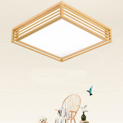 Sleek LED Ceiling Light Wooden Beige Modern Room Fixture