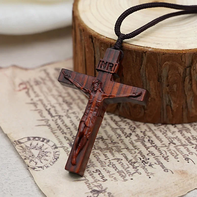 Wooden Cross Pendant Necklace