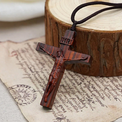 Wooden Cross Pendant Necklace