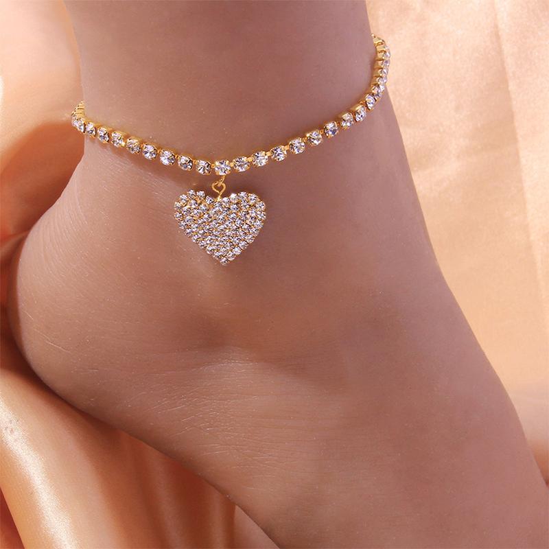 Sparkly Crystal Heart Charm Anklet - Cofik