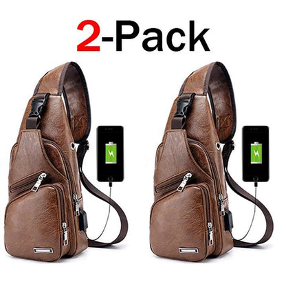 Big Mens Genuine Leather Cross Body Backpack Bag
