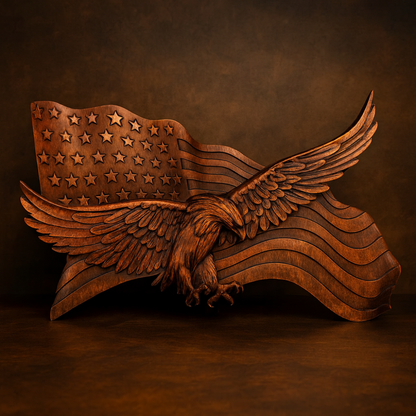 USA Flag Wooden Wall Decor Handcrafted Eagle Emblem