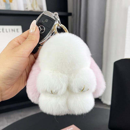 Adorable Plush Bunny Pom Pom Keychain Set