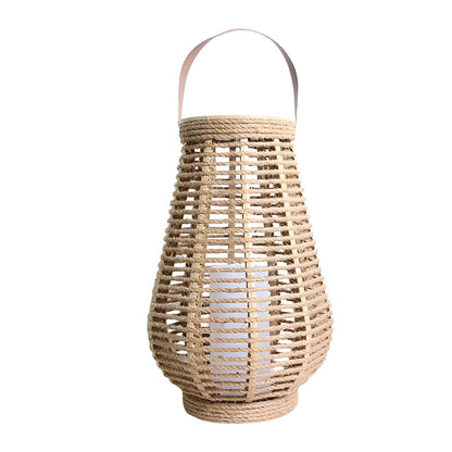 Outdoor Solar Powered Lanterns Waterproof Rattan Brown Lights
