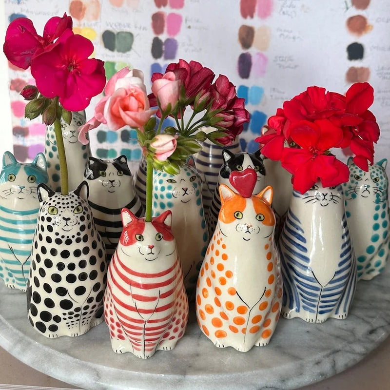 Polka Dot Kitty Ceramic Vase