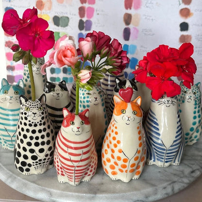 Polka Dot Kitty Ceramic Vase