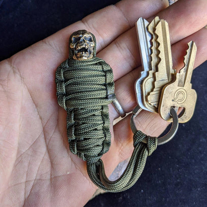 Tough Paracord Skull Keychain Brass Charm - Cofik