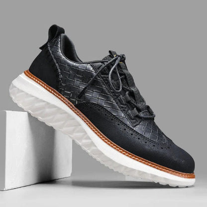 Stitched Leather Shoes with Perforated Detail and Black Sole