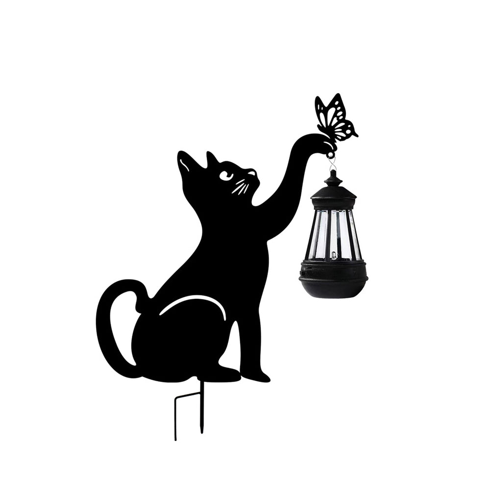 Outdoor Solar Powered Black Cat LED Lantern Lights