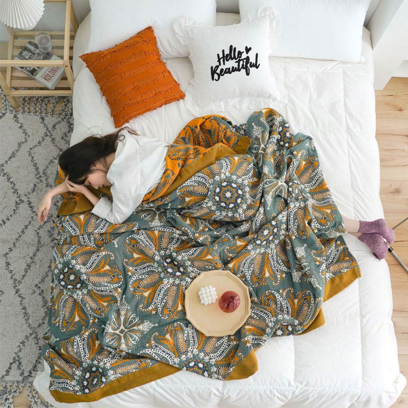 Natural Floral Reversible Quilt - Lightweight Cotton in Navy Blue