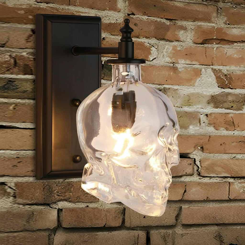 Edgy Metal Skull Wall Light - Dark Iron Decor Lamp - Cofik
