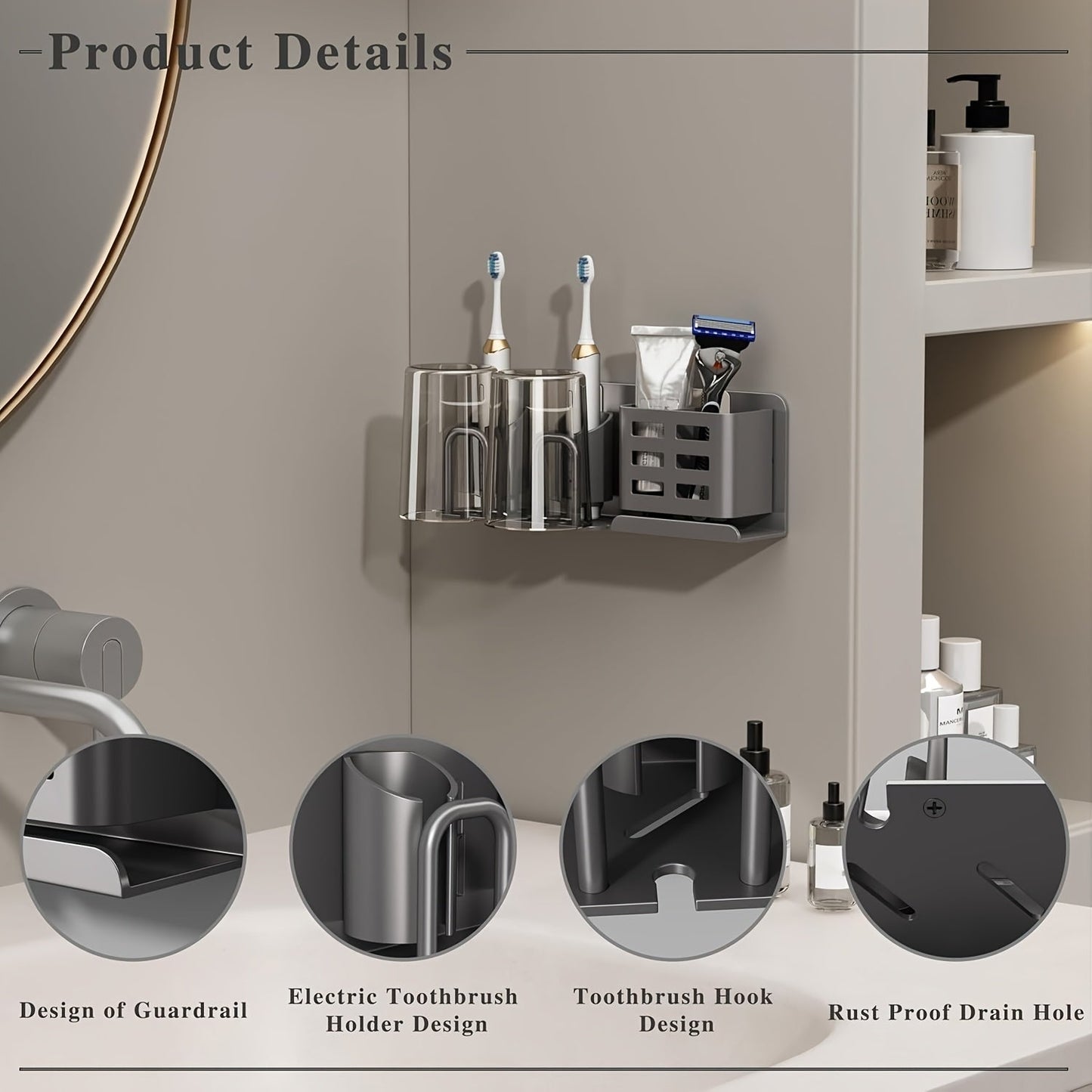 Silver Bathroom Electric Toothbrush Wall Mount