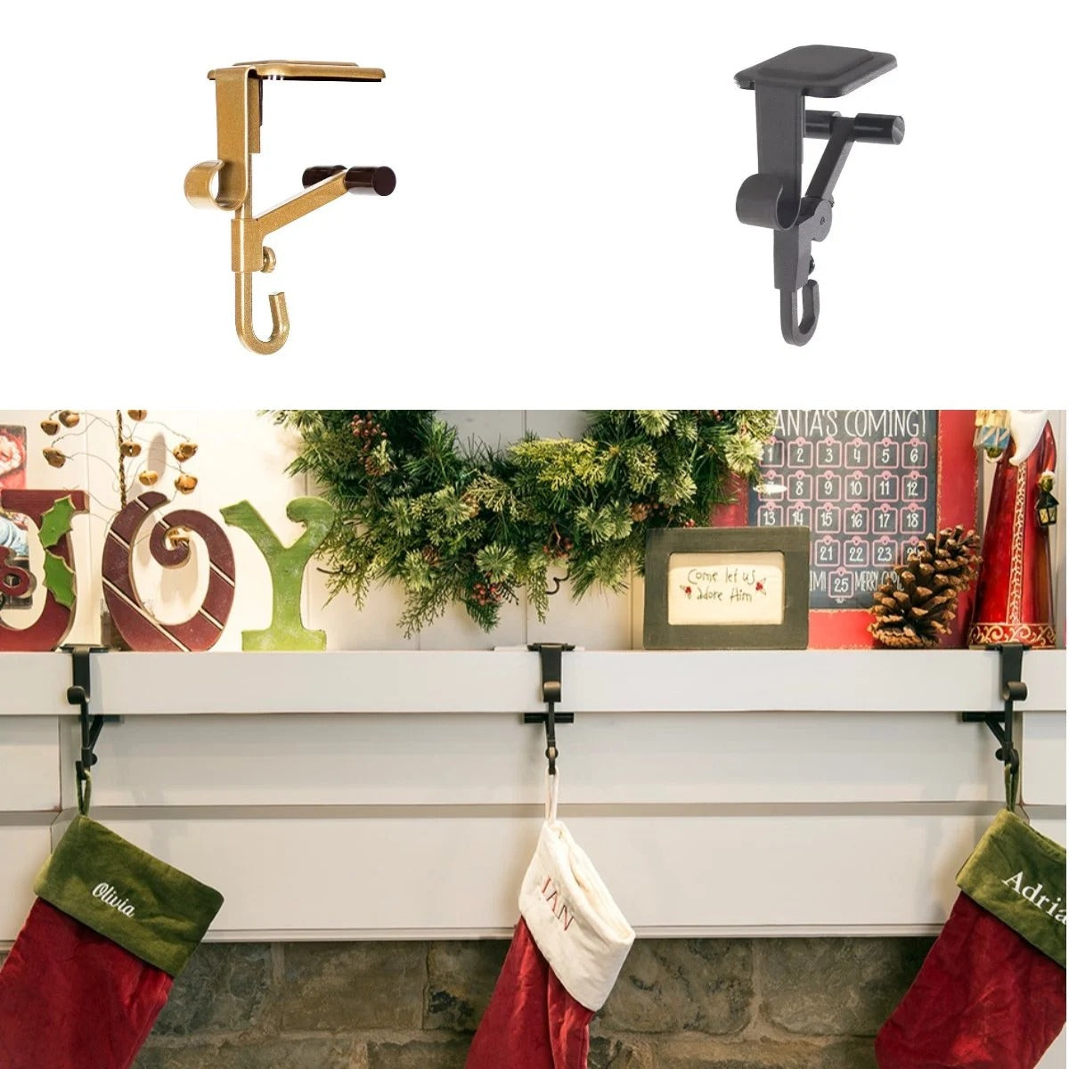 2-in-1 Metal Stocking and Garland Hangers