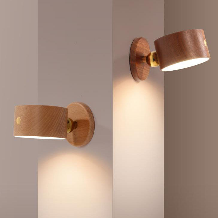 Compact Wooden Plug in LED Wall Lamp