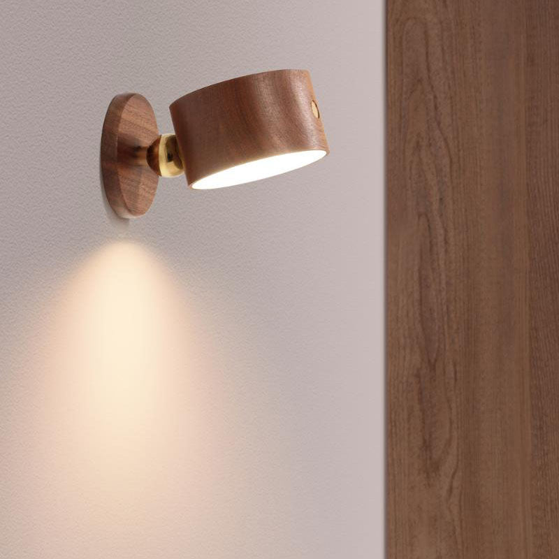 Compact Wooden Plug in LED Wall Lamp