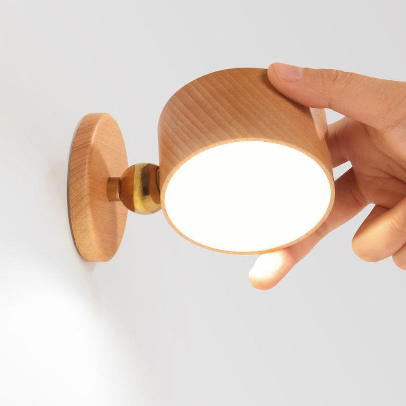 Compact Wooden Plug in LED Wall Lamp