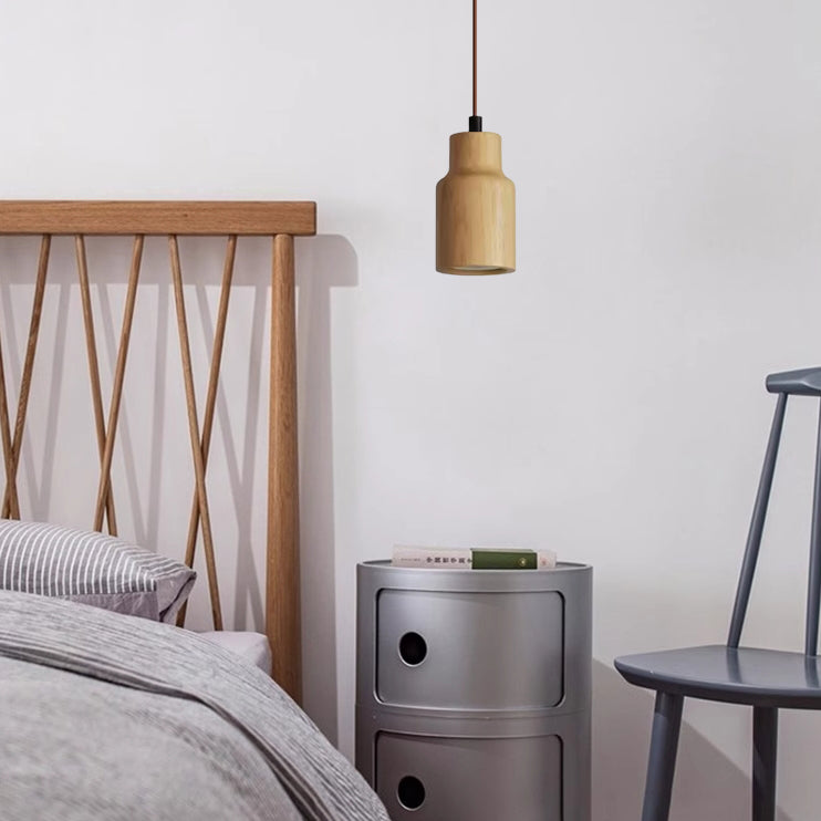 Simple Wooden Pendant Lamp Adjustable Hanging Light