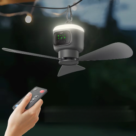 Powerful 12000mAh Portable Ceiling Fan with LED Lamp