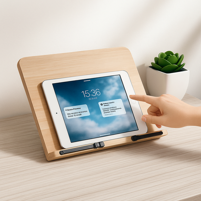 Compact Wooden Book Stand for Tablets and Cookbooks