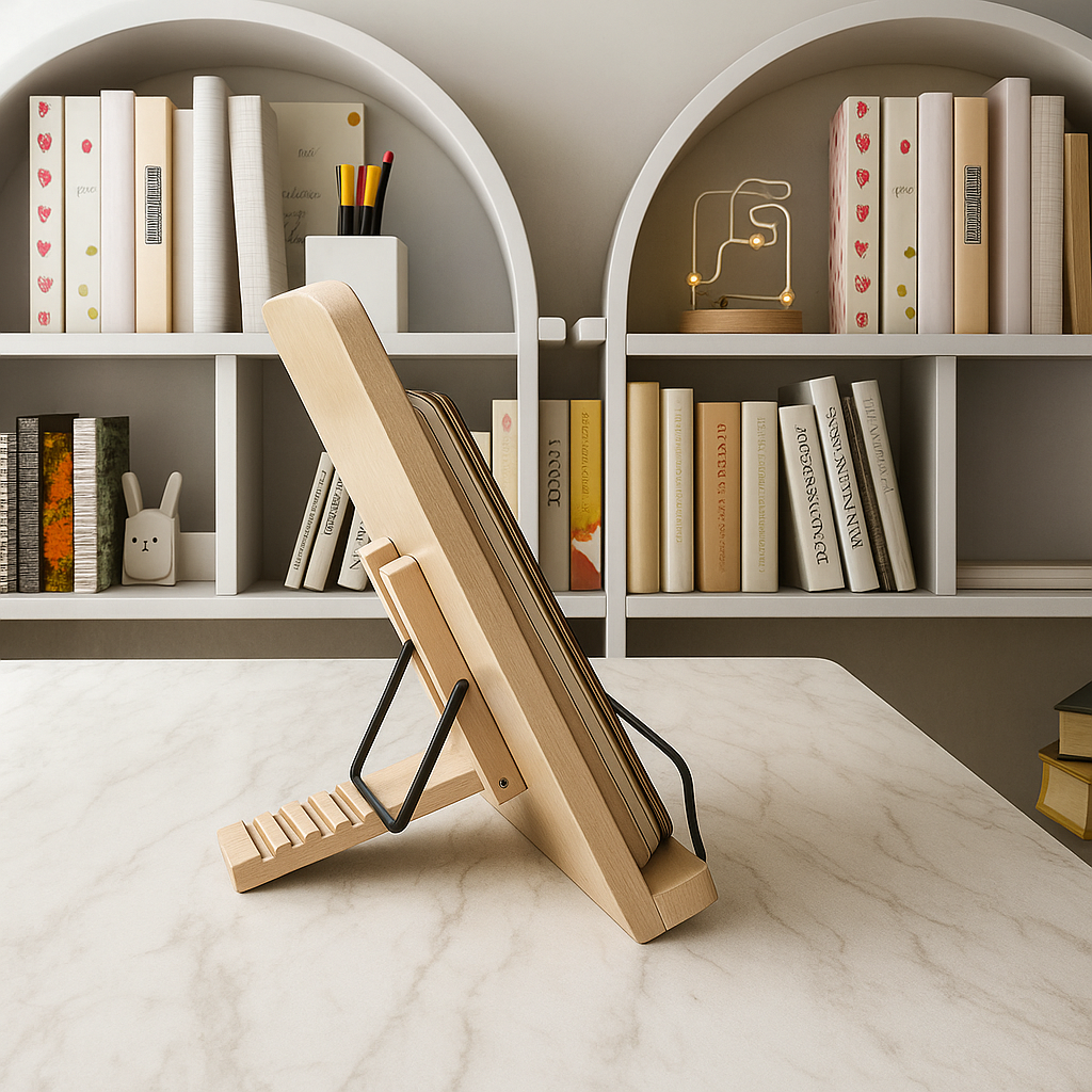Compact Wooden Book Stand for Tablets and Cookbooks