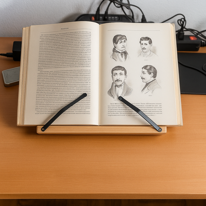 Compact Wooden Book Stand for Tablets and Cookbooks