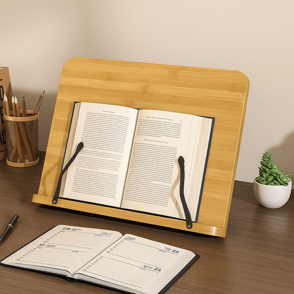 Compact Wooden Book Stand for Tablets and Cookbooks