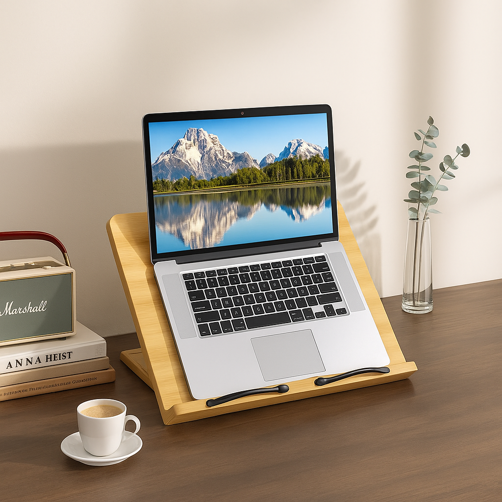 Compact Wooden Book Stand for Tablets and Cookbooks