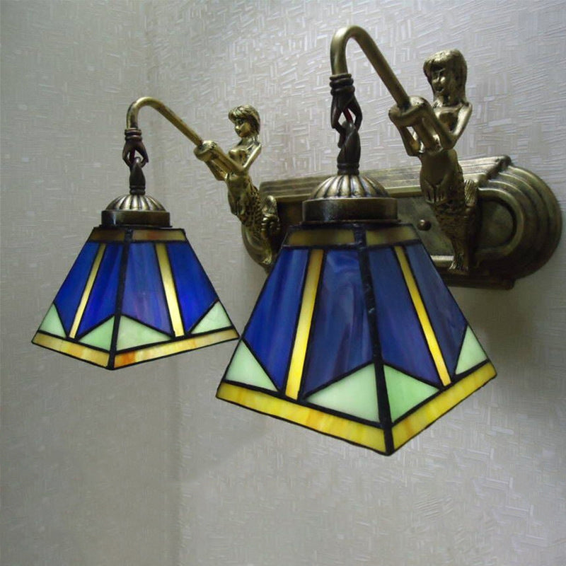 Vintage Bronze Cut Glass Wall Lamp