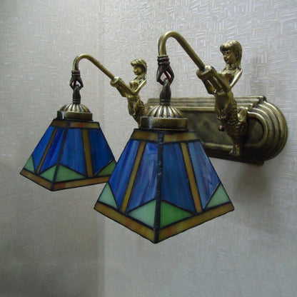 Vintage Bronze Cut Glass Wall Lamp