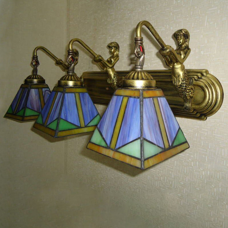 Vintage Bronze Cut Glass Wall Lamp