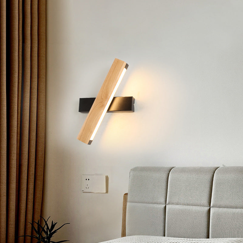 Simple Wooden LED Bedroom Wall Lamp
