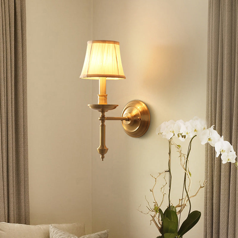 Classic Gold Metal Wall Lamp with Linen Shade - Cofik