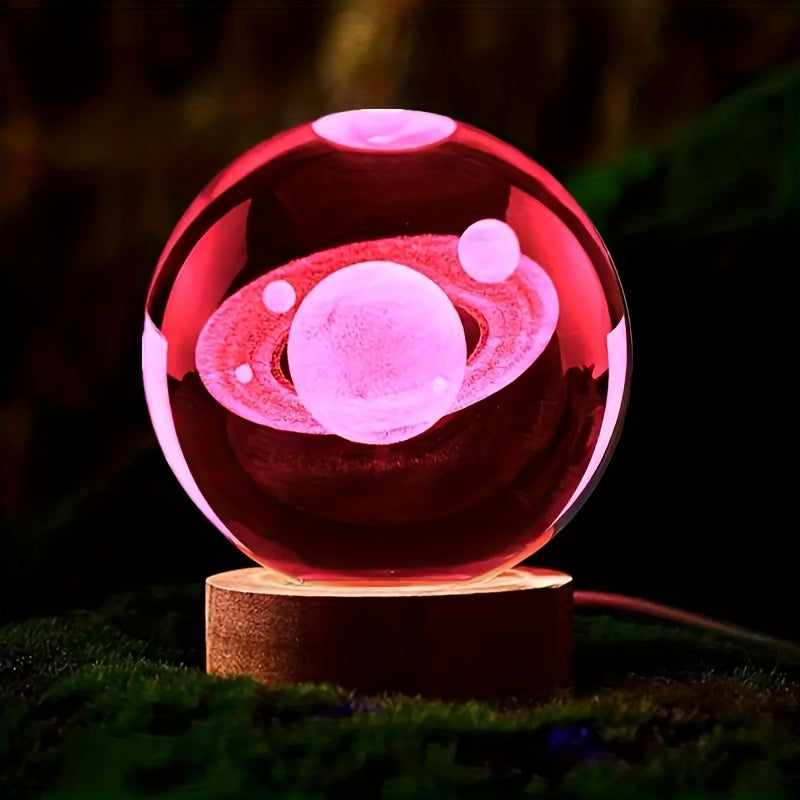 Elegant 3D Glass Table Lamp with Wood Base