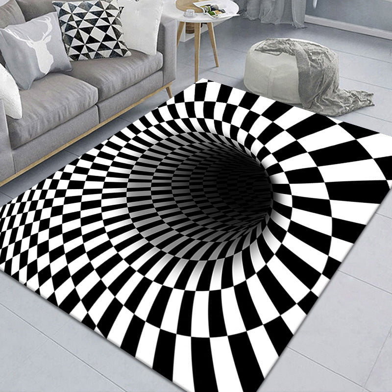 Stylish 3D Pattern Black Area Rug Waterproof Non-Slip Carpet